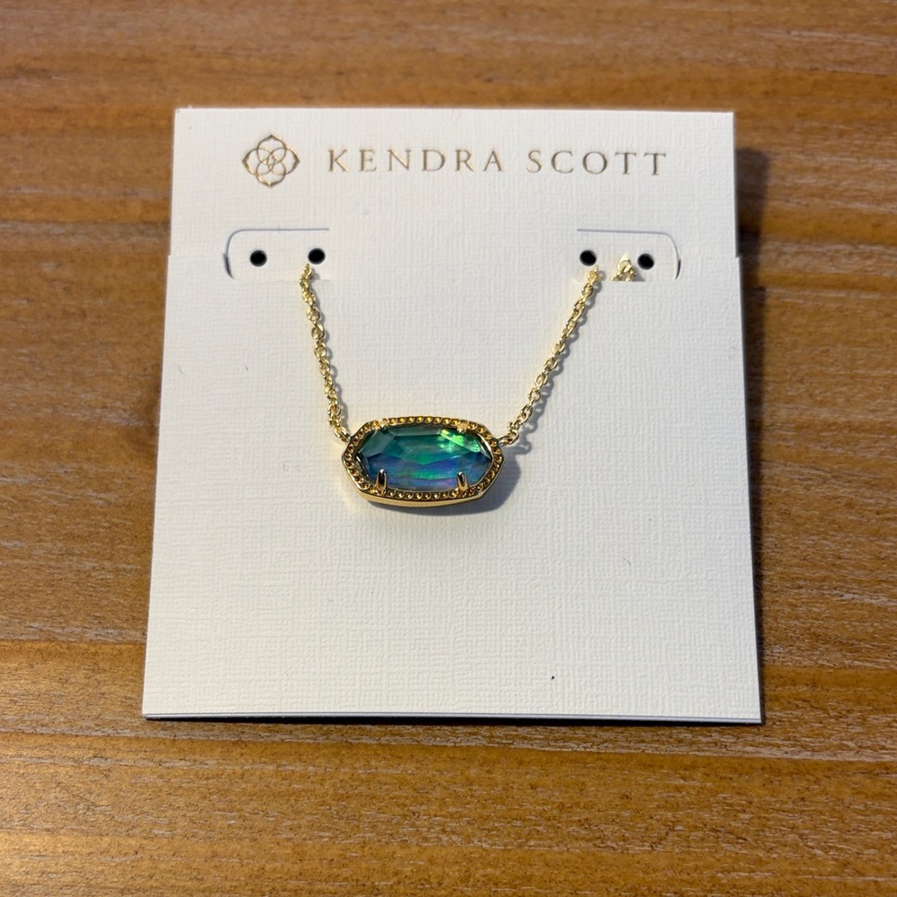 Kendra Scott Iridescent Green/Blue and Gold Necklace